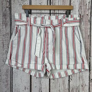 Express Extreme High‎ Rise Shortie Shorts Tie Waistband Size 14 Red White Navy